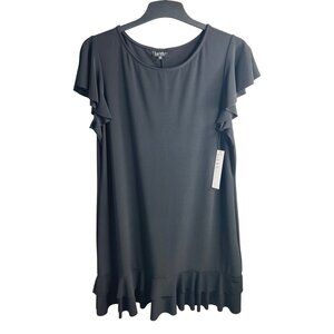 Nicole Miller New York Black Ruffle Hem Short Sleeve Knee-length Dress XL